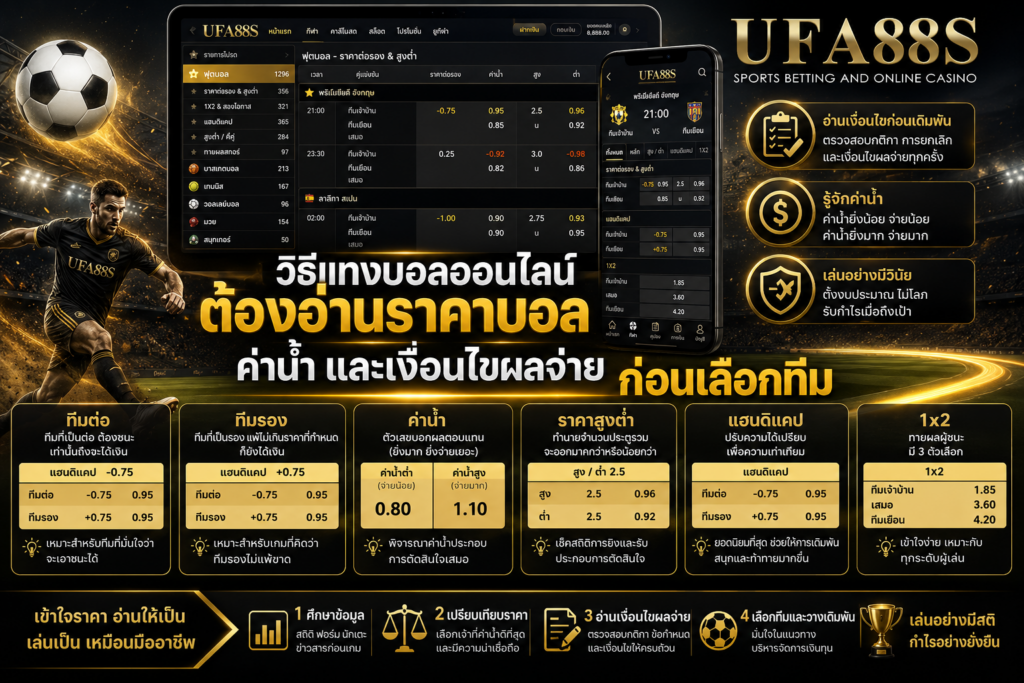 วิธีแทงบอลออนไลน์ต้องอ่านราคาบอล ค่าน้ำ และเงื่อนไขผลจ่ายก่อนเลือกทีม