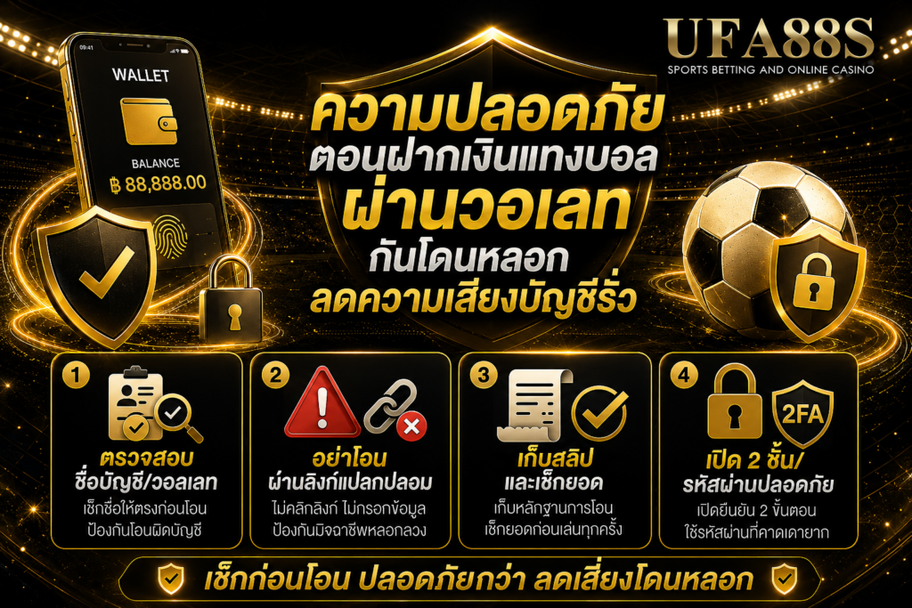ความปลอดภัยตอนฝากเงินแทงบอลผ่านวอเลท กันโดนหลอก ลดความเสี่ยงบัญชีรั่ว