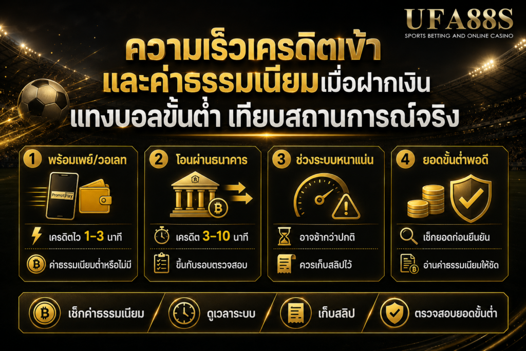 ความเร็วเครดิตเข้าและค่าธรรมเนียมเมื่อฝากเงินแทงบอลขั้นต่ำ เทียบสถานการณ์จริง
