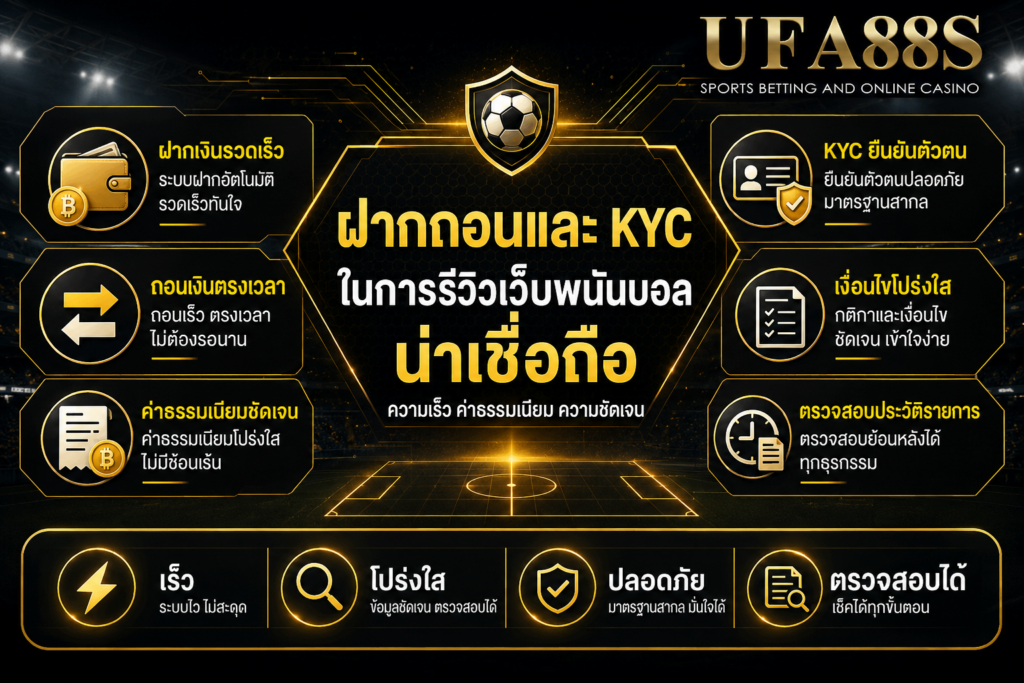 ฝากถอนและ KYC ในการรีวิวเว็บพนันบอลน่าเชื่อถือ ความเร็ว ค่าธรรมเนียม ความชัดเจน