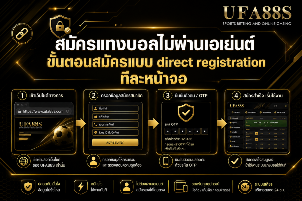 สมัครแทงบอลไม่ผ่านเอเย่นต์ขั้นตอนสมัครแบบ direct registration ทีละหน้าจอ