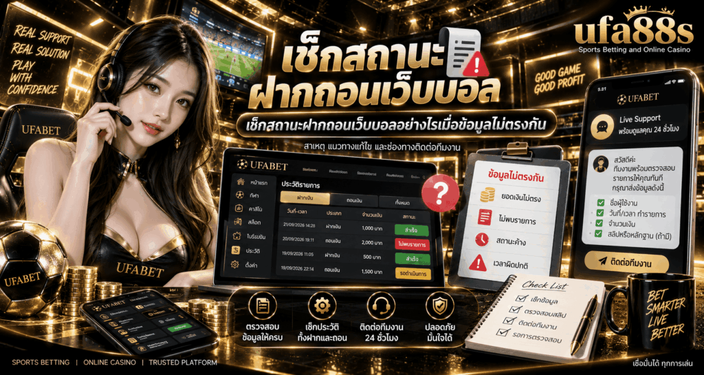 เช็กสถานะฝากถอนเว็บบอล